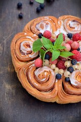 cake from flaky pastry with berries