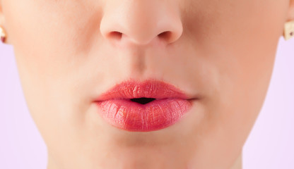 Beautiful woman red lips close up
