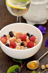 healthy breakfast cereal with nuts and berries
