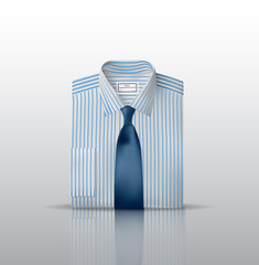 Folded white shirt with blue stripes