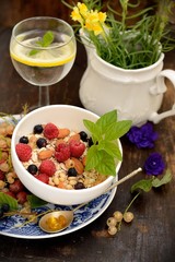 healthy breakfast cereal with nuts and berries