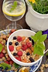 healthy breakfast cereal with nuts and berries