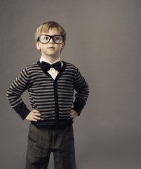 boy in glasses, little child portrait, kid smart casual clothing