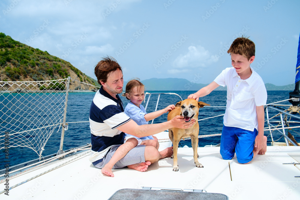 Canvas Prints Family sailing on a luxury yacht