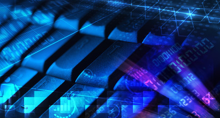 Keyboard with glowing programming codes