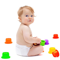 Cute infant boy with apple