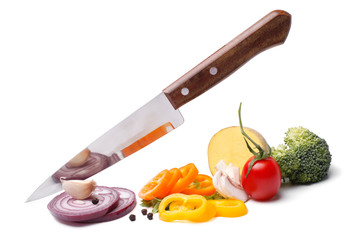 Fresh vegetables with knife