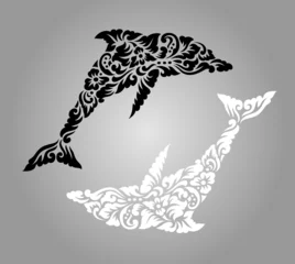 Foto op Plexiglas Dolphin yin yang floral ornament decoration © ComicVector
