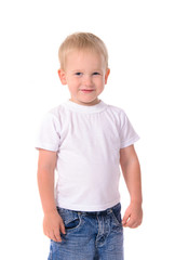 portrait of fashionable little boy in white t-shirt