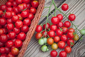 Cherry tomatoes on a wooden background