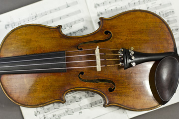 beautiful violin on a sheet music background