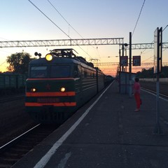 Evening railroad station  and train
