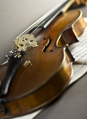 Fototapeta premium beautiful violin on a sheet music background