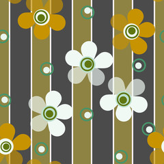 Seamless flowers pattern on striped grey brown