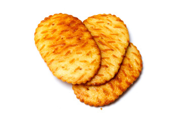 three oval biscuits over white
