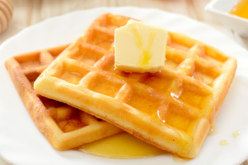 Waffles with honey and butter
