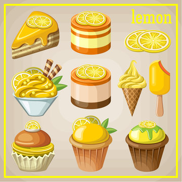 Set of sweets with lemon. vector illustration