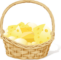 vector basket fool of cheese isolated on white background
