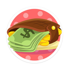 Vector Wallet and Money Flat Round Icon