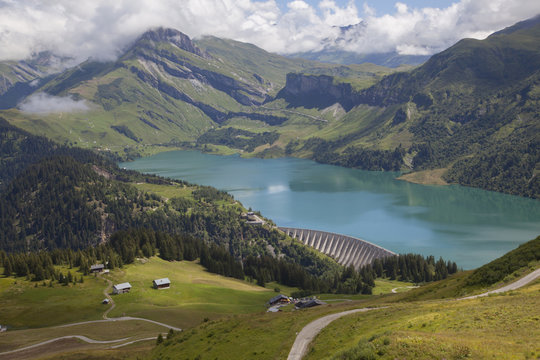 barrage and storage reservoir of lac de roselend in france
