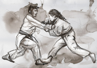 Fototapeta na wymiar Judo - an full sized hand drawn illustration