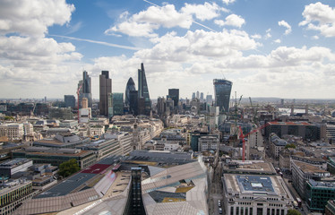 Fototapeta na wymiar London view. Offices, London eye, Thames, millennium bridge