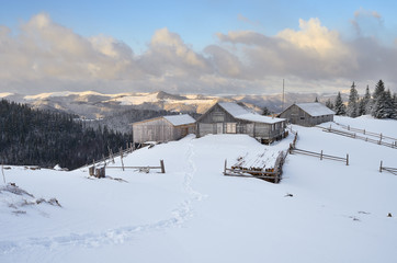 Fototapeta na wymiar Mountain village in the winter