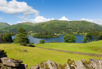 Grasmere Lake District Cumbria England UK with blue sky