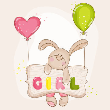 Baby Bunny with Balloons - for Baby Shower or Baby Arrival Cards