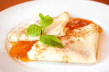 Pancakes with peach jam