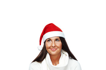 Portrait of young santa woman thinking