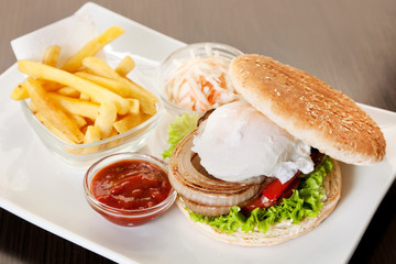 Burger with deep-fried potato