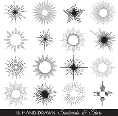 Sunbursts and Stars - hand-drawn illustration