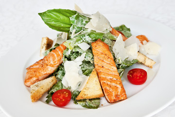 Caesar salad with salmon