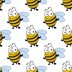 Cartoon smiling bee seamless pattern