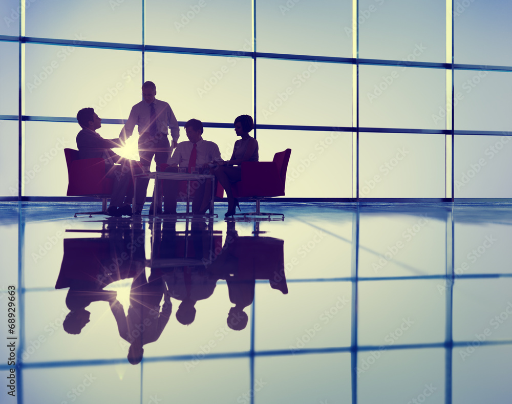 Wall mural silhouette group of business people meeting