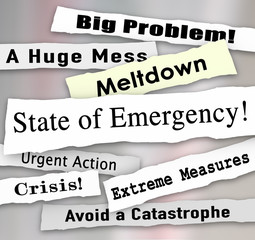 State of Emergency Newspaper Ripped Torn Headlines Urgent Action