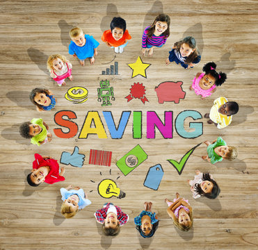 Multiethnic Group of Children with Saving Concept