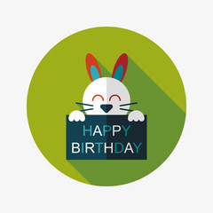 Happy birthday rabbit card flat icon with long shadow,eps10