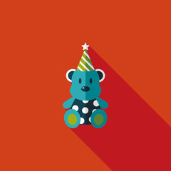 birthday teddy bear flat icon with long shadow,eps10