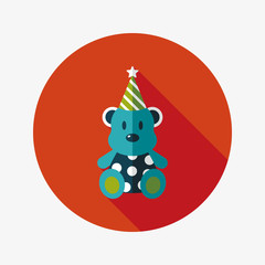 birthday teddy bear flat icon with long shadow,eps10