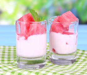 Watermelon cocktail in glasses