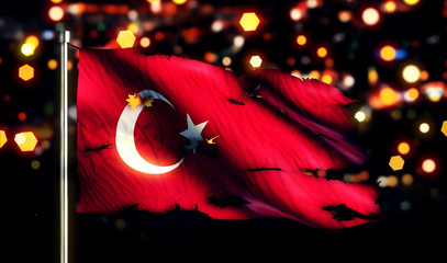 Turkey National Flag Torn Burned War Freedom Night 3D