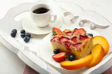 Delicious breakfast with coffee and tasty pie