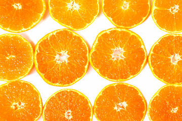 Close-up citrus-fruit of orange slices on white background.