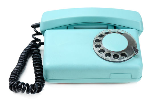 Retro turquoise telephone, close up