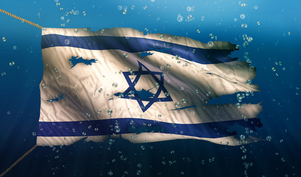Israel Under Water Sea Flag National Torn Bubble 3D