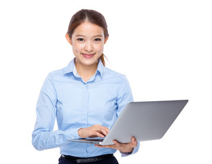 Asian businesswoman use notebook computer
