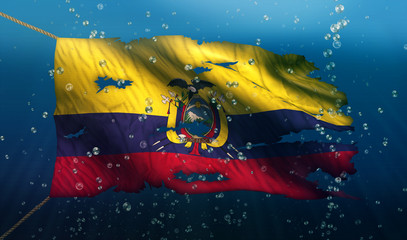 Ecuador Under Water Sea Flag National Torn Bubble 3D