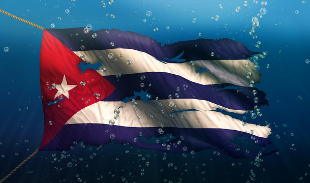 Cuba Under Water Sea Flag National Torn Bubble 3D